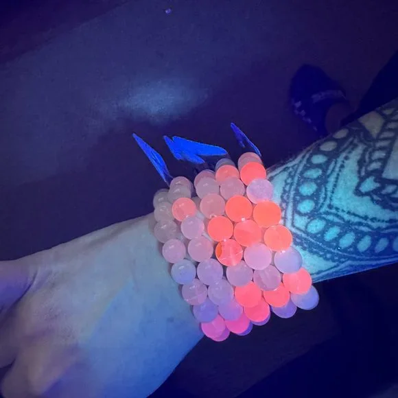 10mm Pink Mangano Calcite Beaded Bracelet - *UV Reactive* - Picture 3 of 10